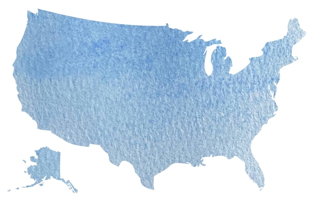 Watercolor blue map of usa