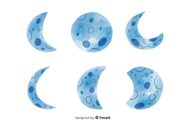 Collezione luna blu dell'acquerello con forme diverse