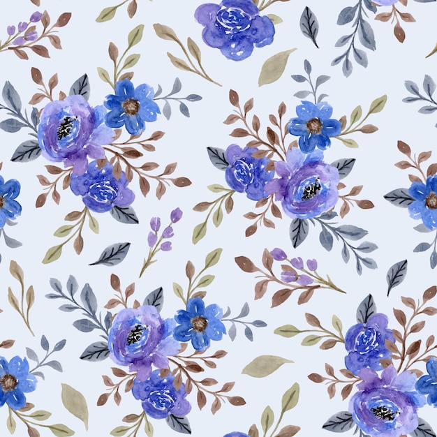 수채화 블루 퍼플 Florals 원활한 패턴