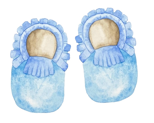 Watercolor blue shoes for baby boy top view