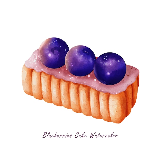 ブルーベリーケーキベクトルデザインの水彩画