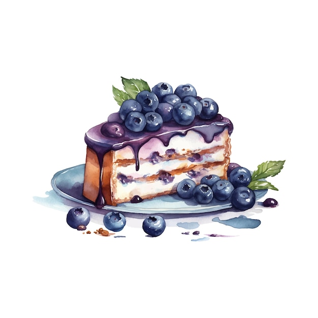 水彩ブルーベリーケーキのクリップアート