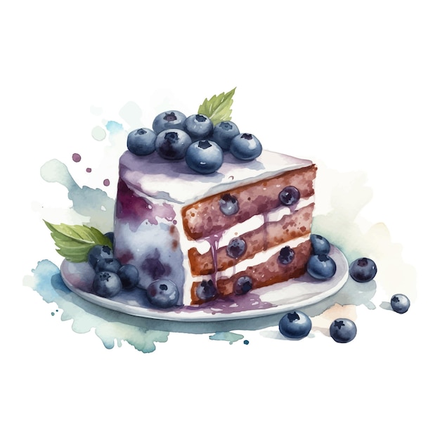 Watercolor blueberry cake clipart