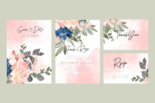 Watercolor blush navy blue wedding card