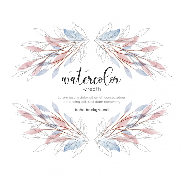 Vector watercolor bohemian style floral card