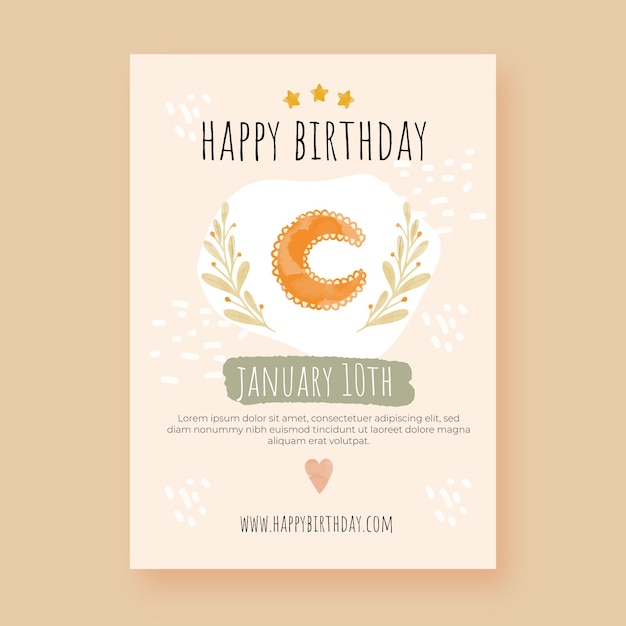 Vettore poster di compleanno boho acquerello