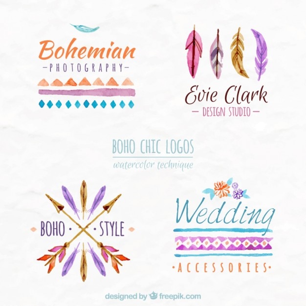 Watercolor boho chic logos