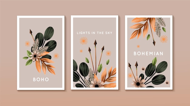 Vector watercolor boho covers pack