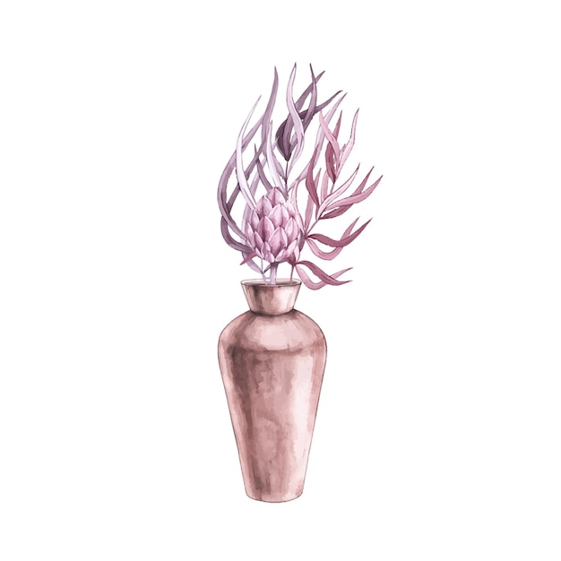 Watercolor boho vase with flowers