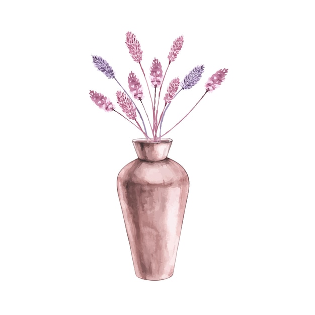 Watercolor boho vase with flowers