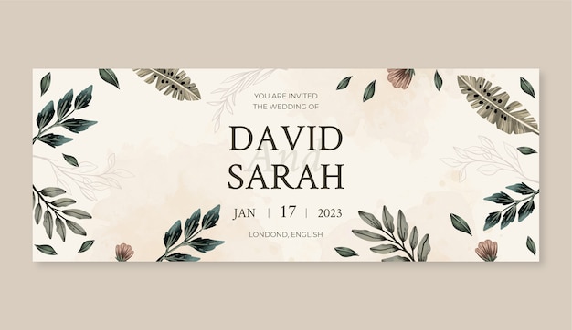 Vector watercolor boho wedding facebook cover template