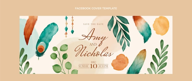 Vector watercolor boho wedding facebook cover