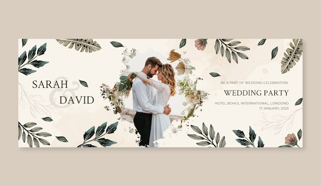 Vettore copertina facebook di matrimonio boho ad acquerello