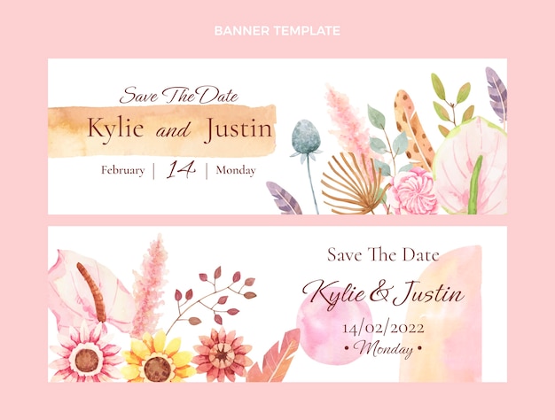 Watercolor boho wedding horizontal banners