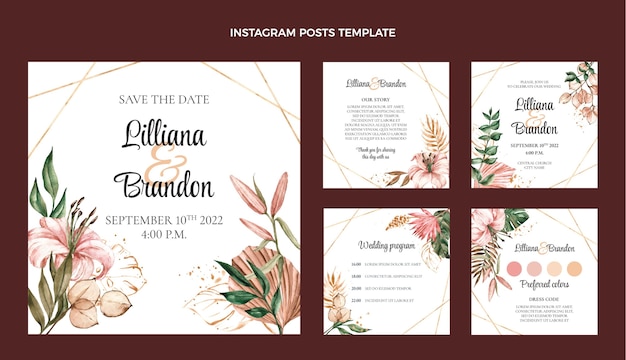 watercolor boho wedding instagram post