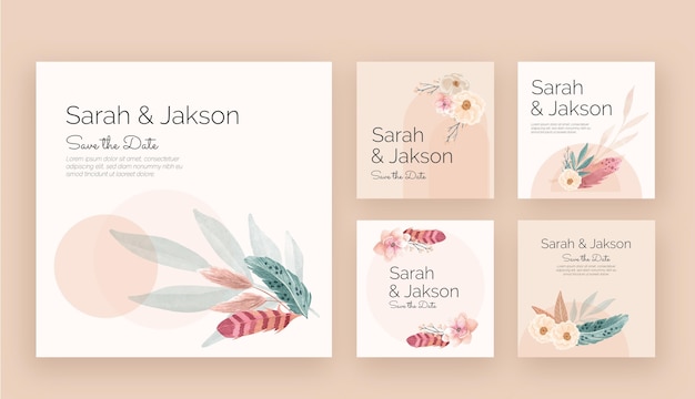 Vector watercolor boho wedding instagram posts