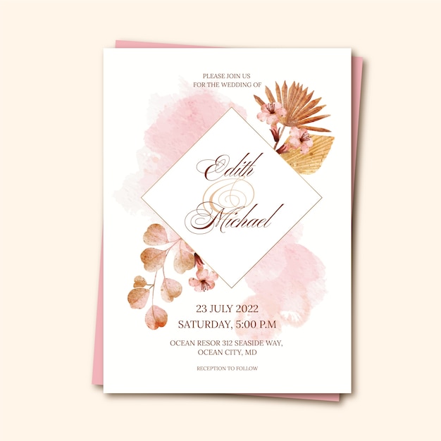 Watercolor boho wedding invitation