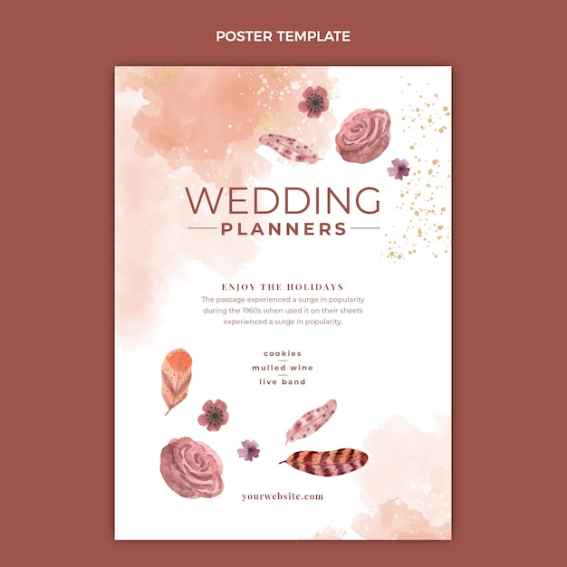 Vector watercolor boho wedding poster template