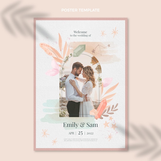 Poster di matrimonio boho acquerello