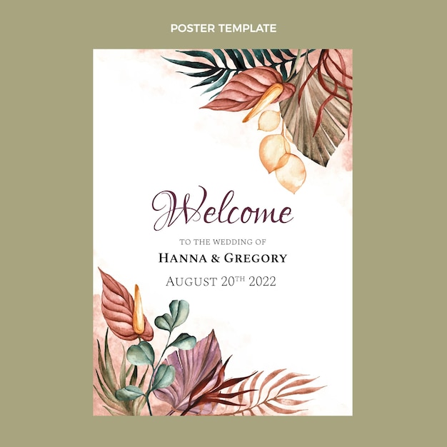 Vector watercolor boho wedding poster