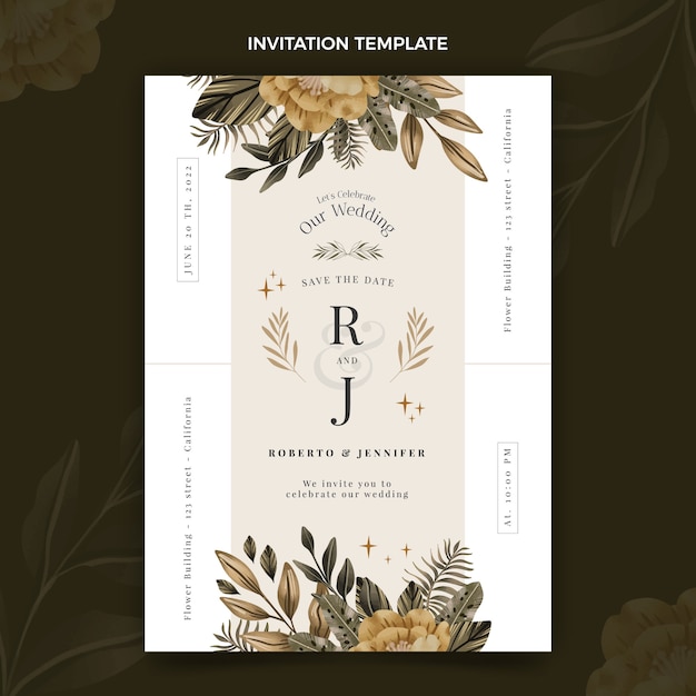 watercolor boho wedding vertical poster template