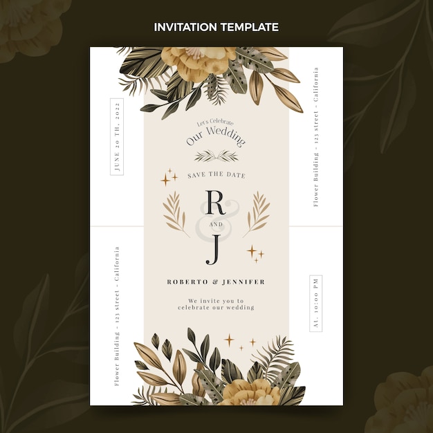 Vector watercolor boho wedding vertical poster template