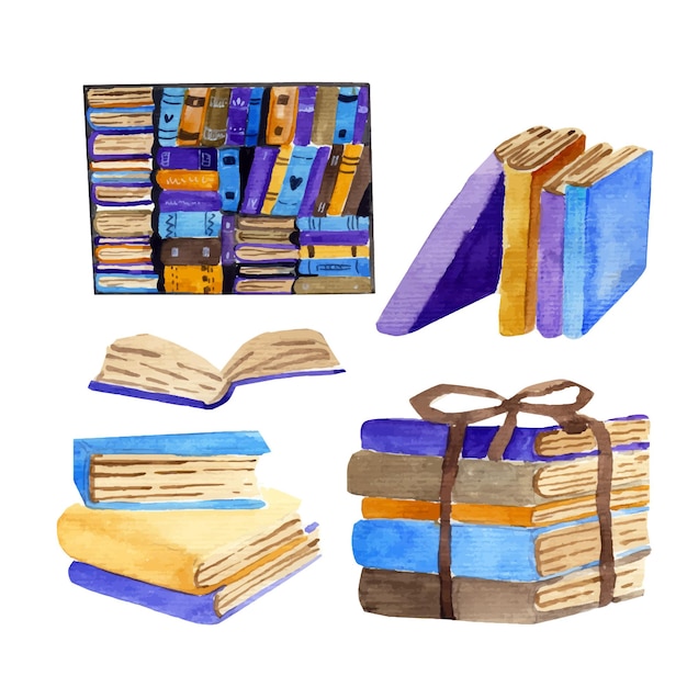 Vector watercolor books and notebooks