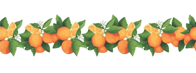 Watercolor border branch mandarine