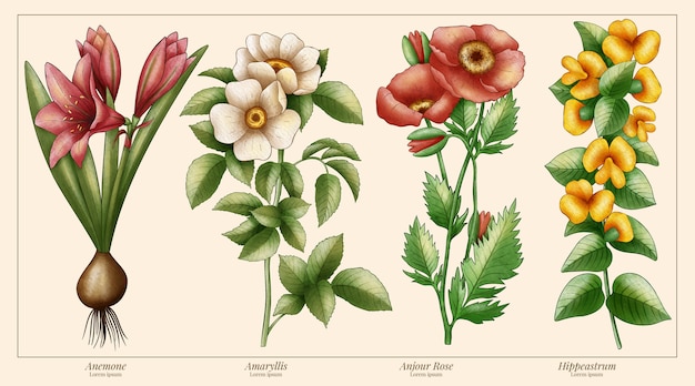 Watercolor botanical flower chart