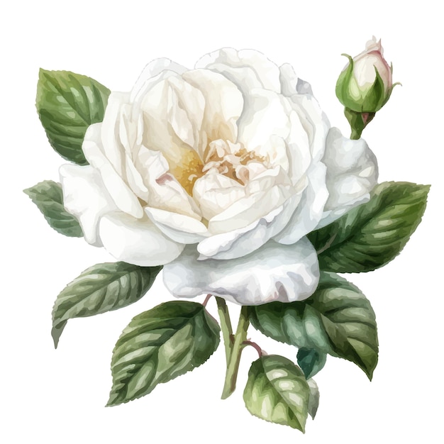 Vector watercolor botanical illustration of rose