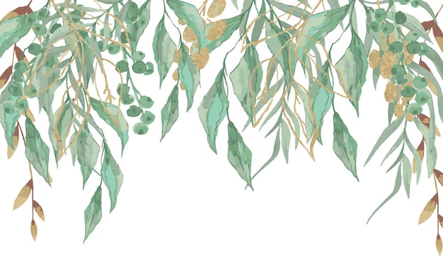 акварельный ботанический лист Бесшовный травяной состав для свадьбы или поздравительной открытки Весна с ЕС