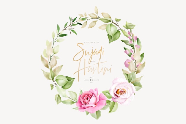 Watercolor botanifal floral and leaves wreath design