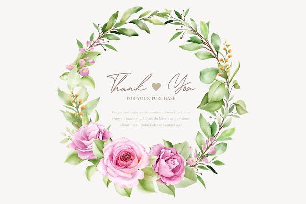 Watercolor botanifal floral and leaves wreath design