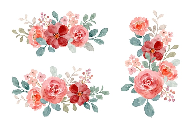 Watercolor bouquet collection of wild roses