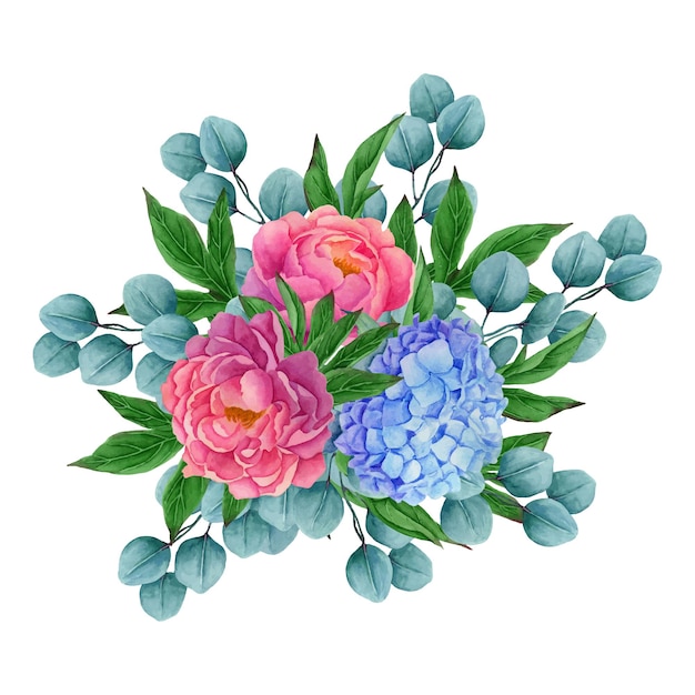 Watercolor bouquet of flowers. Hand-painted. Flower arrangement on a white background.