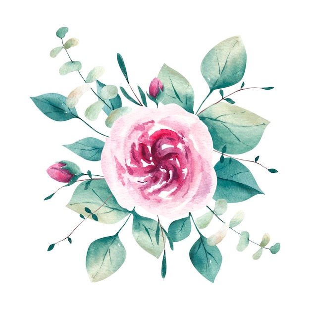 Vector watercolor bouquet of pink roses