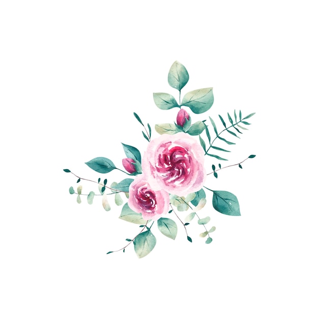 Vector watercolor bouquet of pink roses