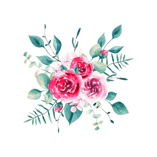 Vector watercolor bouquet of pink roses