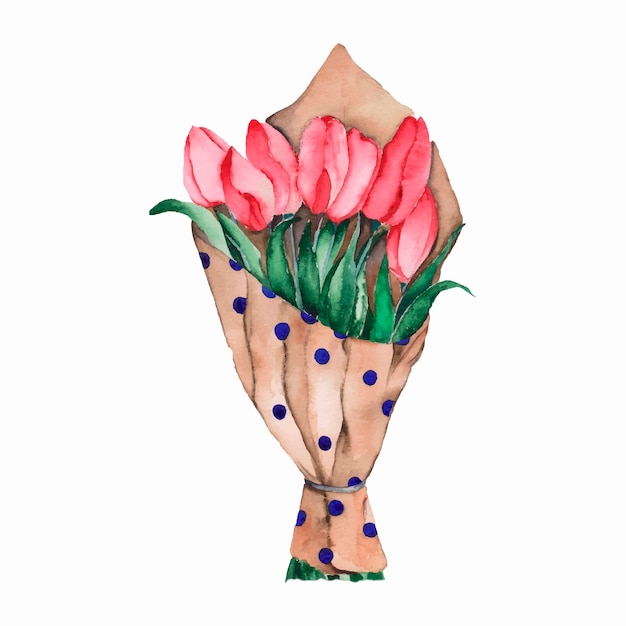 Vector watercolor bouquet of red tulips