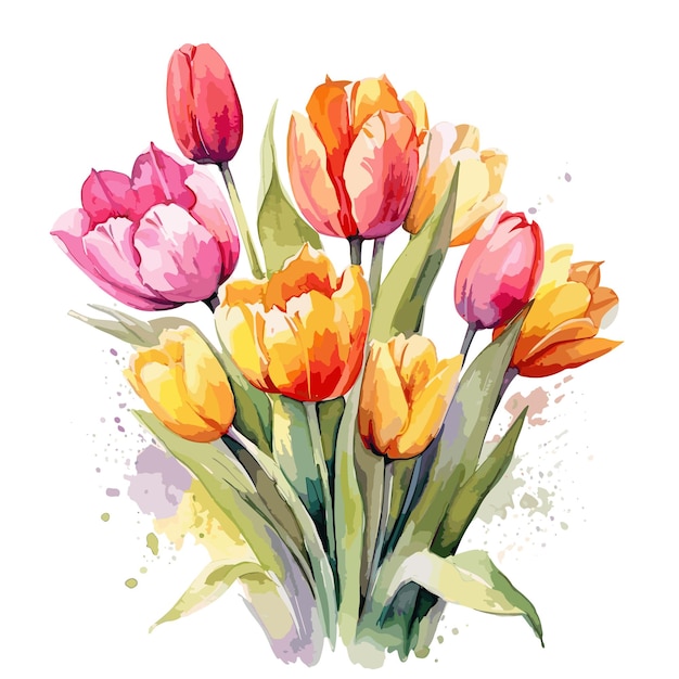 watercolor bouquet of Tulips Beautiful lush tulips for Mother's Day