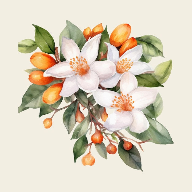Vector watercolor bouquet of white flowers