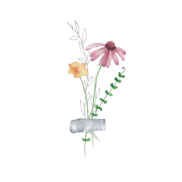 Vector watercolor bouquet of wildflowers