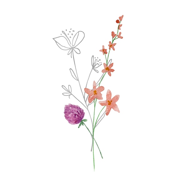 Vector watercolor bouquet of wildflowers