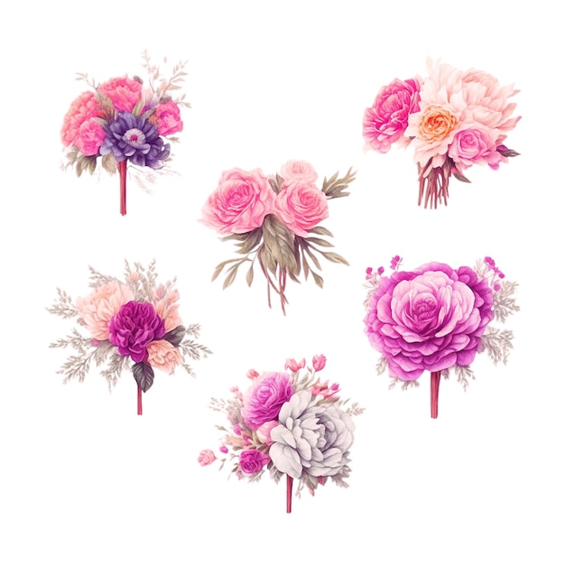 Watercolor bouquets collection with soft colors