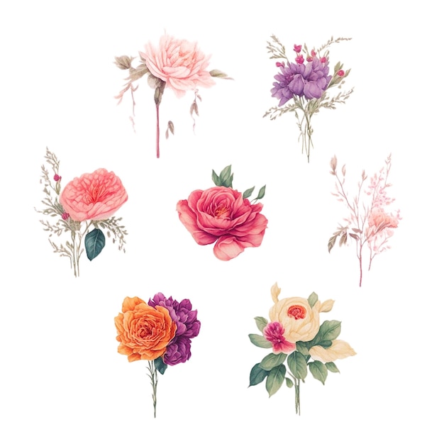 Watercolor bouquets collection with soft colors