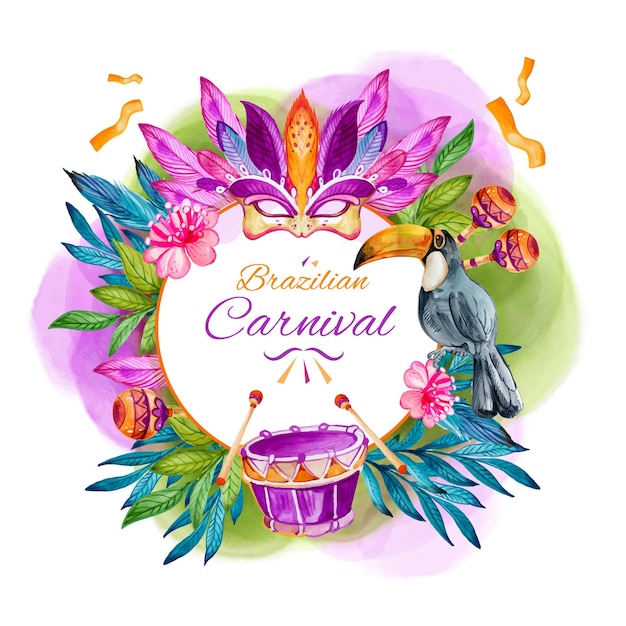 Watercolor brazilian carnival with feathers