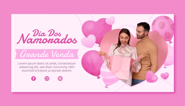 Vector watercolor brazilian dia dos namorados horizontal sale banner template