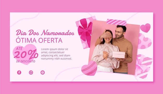 Vector watercolor brazilian dia dos namorados horizontal sale banner template