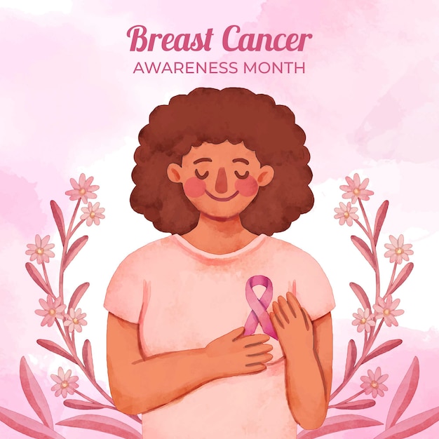 Vettore illustrazione del mese di consapevolezza del cancro al seno dell'acquerello