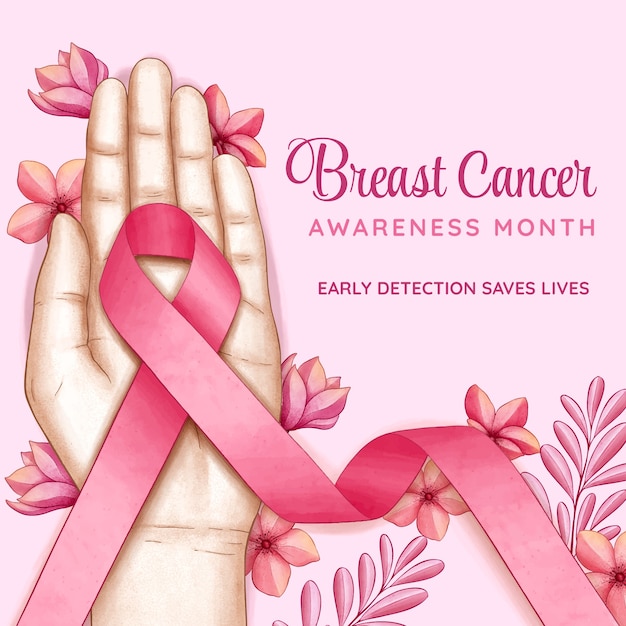 Vector watercolor breast cancer awareness month illustration